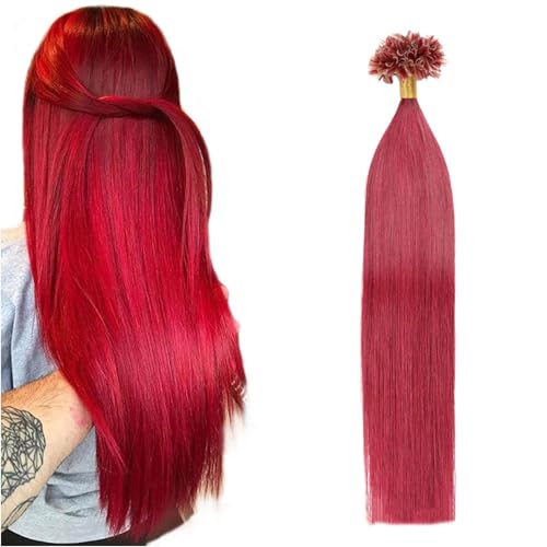 FUIBEJAE U-Tip Echthaarverlängerungen Burgunderrotes Keratin Nagelspitze Haarverlängerung Keine Spur Seidiges Glattes Brasilianisches Remy-Haar für Frauen, 50G100 Strähnen,22inch von FUIBEJAE