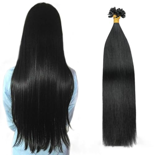 FUIBEJAE U-Tip Echthaarverlängerungen Schwarze Keratin Nagelspitze Haarverlängerung Keine Spur Seidiges Glattes Brasilianisches Remy-Haar für Frauen, 50G100 Strähnen,24inch von FUIBEJAE