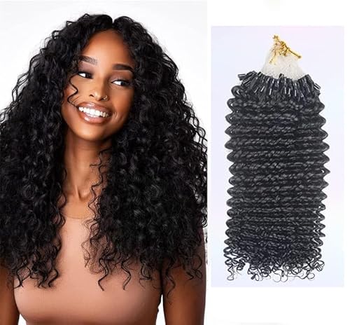 Micro Link Human Hair Extensions Micro Ring Loop Remy Hair Fish Line Natürliche gerade Echthaarverlängerung, für schwarze Frauen, 100 Strähnen 100,18inch von FUIBEJAE