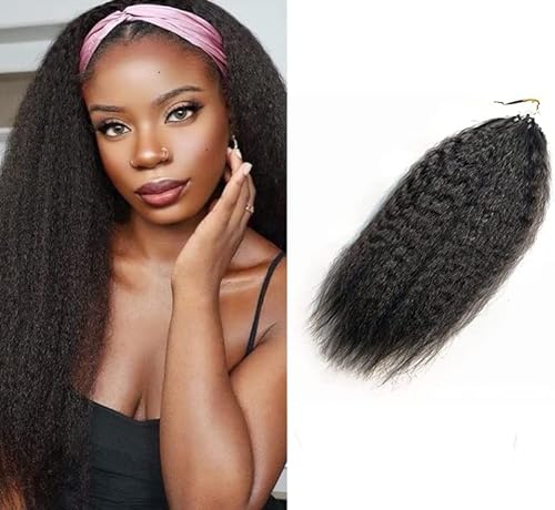 Micro Loop Menschliches Haar Extensions, Kinky Straight Individual Micro Ring Menschliches Haar Extensions, 100% Brasilianisches Jungfräuliches Haar für schwarze Frauen 100g 100 Strähnen,16inch von FUIBEJAE