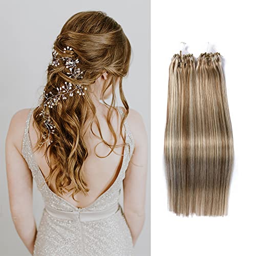 Micro Loop Ring Menschliches Haar Extensions, Straight Micro Link Extensions Haar Menschliches Haar Micro Links Haarverlängerungen für schwarze Frauen 50 Strähnen,22inch von FUIBEJAE