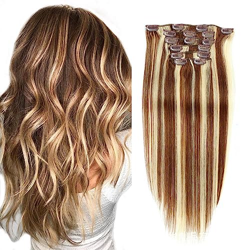 Ombre Clip in Hair Extensions Echtes Echthaar, Soft Balayage Hair Extensions Clip In Echthaar Clip In Extensions für Frauen,22inch von FUIBEJAE