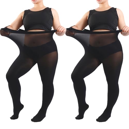 FUIPVGI 2 Paar Thermo Strumpfhosen Damen Plus Size 70DEN, Warm Leggings, Pantyhose, Elastisch Semi-Blickdicht, Schwarz von FUIPVGI