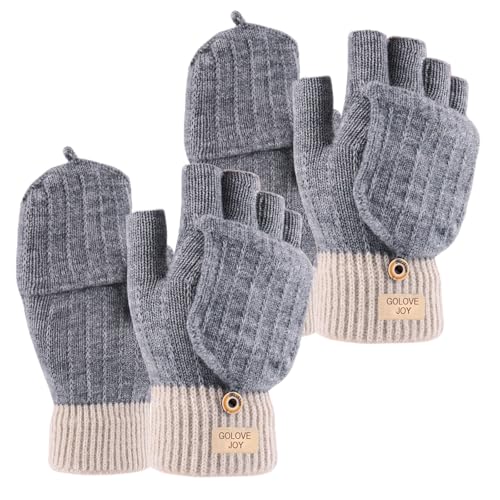 FUIPVGI 2 Paar Winterhandschuhe Fingerlose Thermo Touchscreen Handschuhe Convertible Warm für Damen und Herren Einheitsgröße (Grau) von FUIPVGI