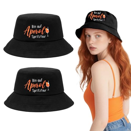 FUIPVGI 2 Stück Fischerhut Bucket Hat Fischerhüte Herren Damen Aperol Bucket Hat Unisex Sommerhut Fischerhüte Anglerhut UV-Schutz Sonnenhut Faltbar zum Wandern Camping Reisen Angeln 55-58cm (Schwarz) von FUIPVGI
