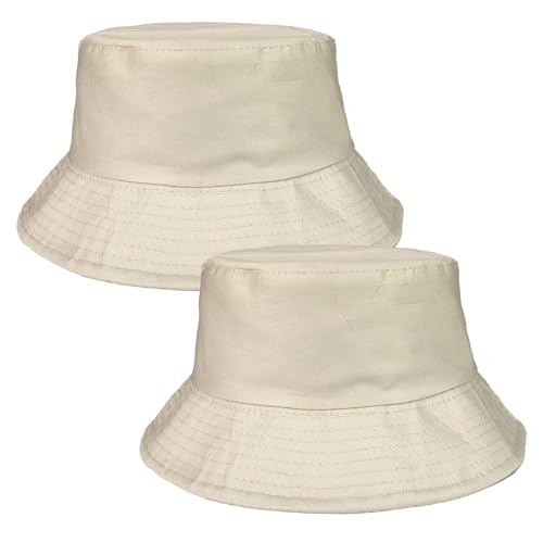 FUIPVGI 2 Stück Fischerhut Bucket Hat Fischerhüte Herren Damen Bucket Hat Unisex Sommerhut Fischerhüte Anglerhut UV-Schutz Sonnenhut Faltbar zum Wandern Camping Reisen Angeln 55-58cm (Beige) von FUIPVGI