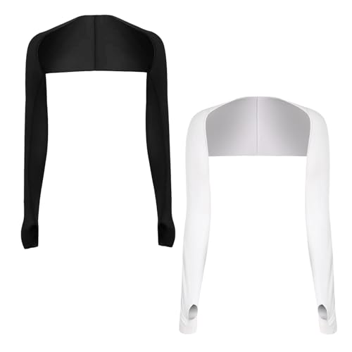 FUIPVGI 2 Stück Sun Protection Arm Sleeves Shrug Anti-UV, Damen Sonnenschutz Schal Armstulpen Eisseide Kühlschal Armmanschetten mit Fingerlöchern für Reiten Laufen Outdoor Aktivitäte(Schwarz,Weiß) von FUIPVGI