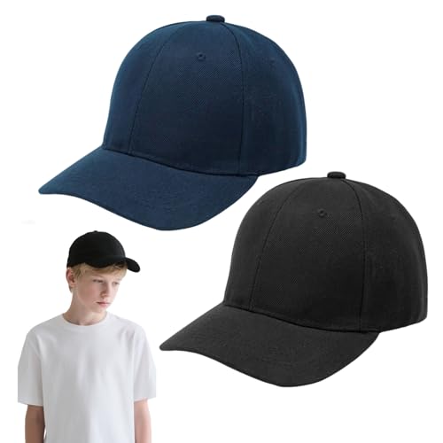 FUIPVGI 2 Stücke Kinder Jungen Mädchen Basecap Kappe Hut Baseballkappe Einstellbar Snapback Baseballcap Kappe Einfarbig Sonnenschutz Sonnenhut Outdoor Basecap für Reisen Golf Tennis (Schwarz, Navy) von FUIPVGI
