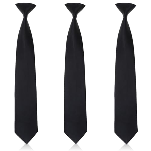 FUIPVGI 3 Stück Krawatte Schwarz,Klassische Krawatte,Clip-on Krawatten Solid,Herren Clip-on Krawatte Vorgebundene Herren Knopf Krawatten für Formal Business Krawatte Graduation Schuluniformen(Schwarz) von FUIPVGI