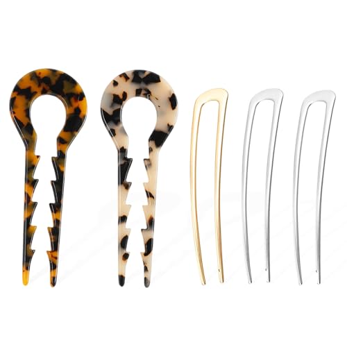 FUIPVGI 5 Stück U Förmige Haarnadeln Haarnadel-Stick Metall U-förmige Haarnadel Französischer Stil Zelluloseacetat Hochsteckfrisur Chignon Pins Updo Haarspangen für Frauen und Mädchen (Mehrfarbig) von FUIPVGI