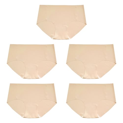 FUIPVGI 5 Stück Unterhosen Damen, Damen Seamless Slips Nahtlo Hipster Unsichtbare Unterhosen Unterwäsche Bequem Dessous Frauen Panties Bikini (Nackt) von FUIPVGI