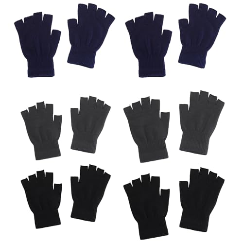 FUIPVGI 6 Paar Halb Fingerhandschuhe Fingerlose Handschuhe Winter Half Finger Gloves Fingerlose Fäustlinge Handschuhe ohne Finger Winter Warme Strickhandschuhe für Herren und Damen (3 Farben) von FUIPVGI