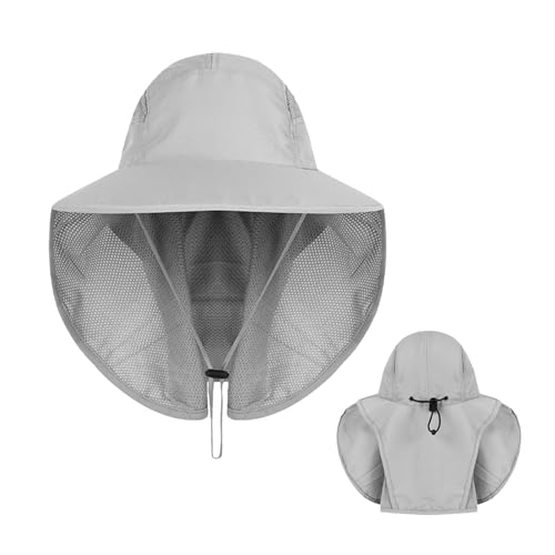 FUIPVGI Grau Sonnenhut für Männer und Frauen,Schnell Trocknende Sommermützen mit Abnehmbarer Nackenklappe, UV-Schutz-Sonnenkappe Faltbar für Jagd Angeln Strand und Camping(Grau) von FUIPVGI