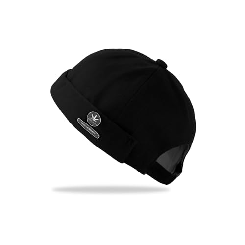 FUIPVGI Hut Herren, Docker MüTze Kopfumfang GrößEnverstellbar, Docker-Cap, Seemannsmütze Hafenmütze, Brimless Hat Rolled Cuff Harbour Hat, Herrenhut, Herren Damen, Strickmütze, Seemannskapp (Schwarz) von FUIPVGI