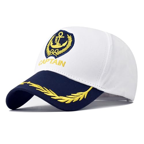 FUIPVGI Kapitän Hut Matrosen Baseball Cap Kostüm Zubehör Yacht Hut mit Gold Stickerei Anker Skippers Cap Marine Admiral Party Verstellbar für Fasching Club Pub Party (Weiß), weiß von FUIPVGI