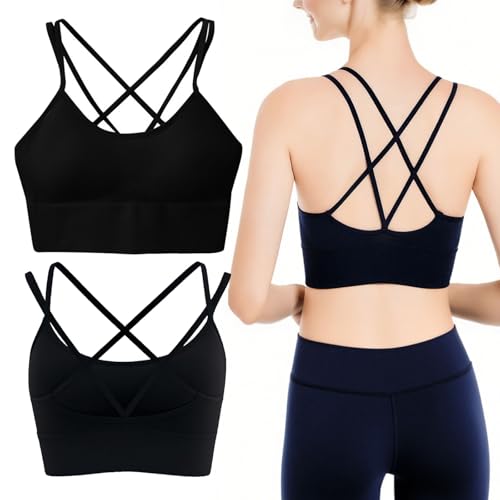 FUIPVGI Sport BH Damen Push Up Sports Bra Gepolstert Bustie Damen Ohne Buegel Spaghettiträger Cross Back Design mit Abnehmbar Gepolstert für Fitness Jogging Yoga Lauf Joggen, M(Schwarz) von FUIPVGI