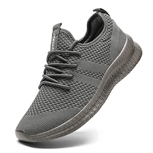 FUJEAK Herren Walkingschuhe Turnschuhe Fitnessstudio Sportschuhe Sneaker Running Tennis Schuhe Freizeit Straßenlaufschuhe Fashion Leichtgewichts Atmungsaktiv Schlüpfen Schuhe Dunkelgrau 47 von FUJEAK