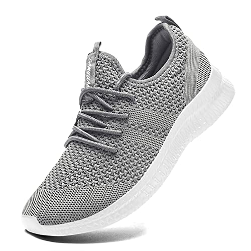 FUJEAK Herren Walkingschuhe Turnschuhe Fitnessstudio Sportschuhe Sneaker Running Tennis Schuhe Freizeit Straßenlaufschuhe Fashion Leichtgewichts Atmungsaktiv Schlüpfen Schuhe Grau 48 von FUJEAK