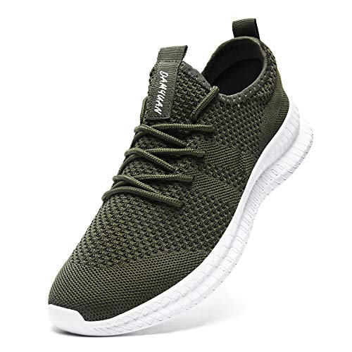 FUJEAK Herren Walkingschuhe Turnschuhe Fitnessstudio Sportschuhe Sneaker Running Tennis Schuhe Freizeit Straßenlaufschuhe Fashion Leichtgewichts Atmungsaktiv Schlüpfen Schuhe Grün 40 von FUJEAK