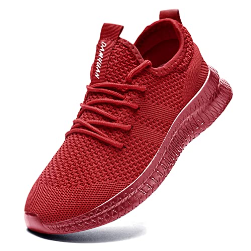 FUJEAK Herren Walkingschuhe Turnschuhe Fitnessstudio Sportschuhe Sneaker Running Tennis Schuhe Freizeit Straßenlaufschuhe Fashion Leichtgewichts Atmungsaktiv Schlüpfen Schuhe Rot 48 von FUJEAK