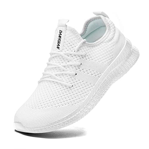 FUJEAK Herren Walkingschuhe Turnschuhe Fitnessstudio Sportschuhe Sneaker Running Tennis Schuhe Freizeit Straßenlaufschuhe Fashion Leichtgewichts Atmungsaktiv Schlüpfen Schuhe Weiß 39 EU von FUJEAK