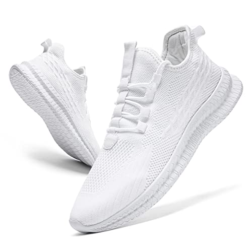 FUJEAK Herren Walkingschuhe Turnschuhe Fitnessstudio Sportschuhe Sneaker Running Tennis Schuhe Freizeit Straßenlaufschuhe Fashion Leichtgewichts Atmungsaktiv Schlüpfen Schuhe Weiß 40 von FUJEAK