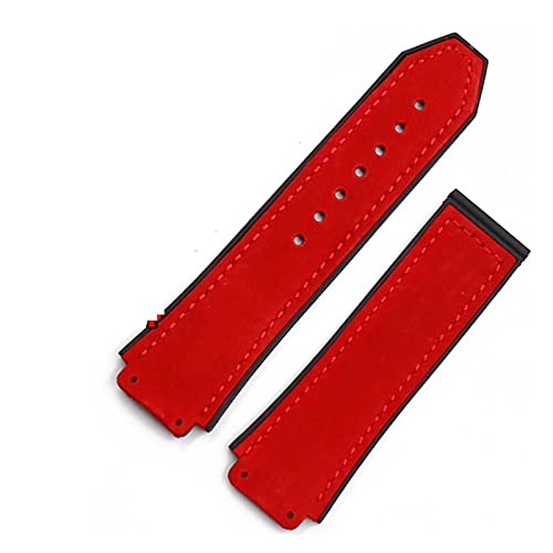 FUKKER CAREG Uhr Armband kompatibel mit mattem Leder-Deployant-Schließer-Gurt-Uhr-Zubehör-Uhrenband-Gürtel-Kette Durable(Red,26WITH LOGO_SILVER CLASP) von FUKKER