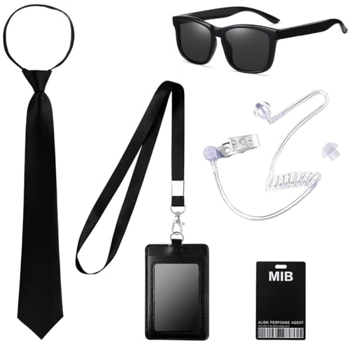 FUKPO Security Men in Black Mib Agent Accessories Kostüm Zubehör Set, Geheimagent Agenten Bodyguard Geheimdienst Spion Kostüm Herren Damen Kinder mit Schwarze Sonnenbrille Headset Ausweis Krawatte von FUKPO