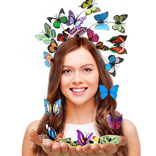 Schmetterling Haarreif und 8 Stück Haarspangen, FUKPO Schmetterling Fascinator Stirnband Haarband Schmetterling Kopfschmuck Damen Mädchen Kinder, Schmetterling Haarreifen Schmetterlinge Haarschmuck von FUKPO