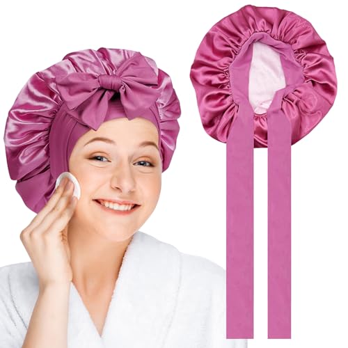Seidenhaube zum Schlafen Rosa, FUKPO Silk Bonnet Sleep Cap Schlafmütze Damen Satin Haarhaube für Die Nacht Schlafhaube Seide, Seidentuch Haare Schützen Lockenhaube Kopfhaube Schlafen Bonet von FUKPO