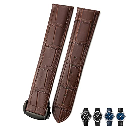 FUKUZL 18mm 19mm 20mm Rindsleder Uhrenarmband für Omega Seamaster 300 Speedmaster Uhrenarmbänder(Color:Brown brown black,Size:20mm) von FUKUZL