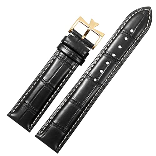 FUKUZL 19mm 20mm 21mm 22mm Echtleder Uhrenarmband Ersatz für Vacheron Constantin Patrimony VC Schwarz Blau Braun Rindslederarmband (Color : Black white-gold, Size : 19mm) von FUKUZL