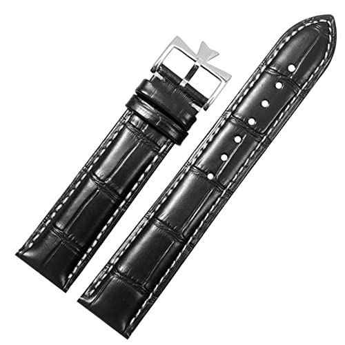 FUKUZL 19mm 20mm 21mm 22mm Echtleder Uhrenarmband Ersatz für Vacheron Constantin Patrimony VC Schwarz Blau Braun Rindslederarmband (Color : Black white-silver, Size : 18mm) von FUKUZL