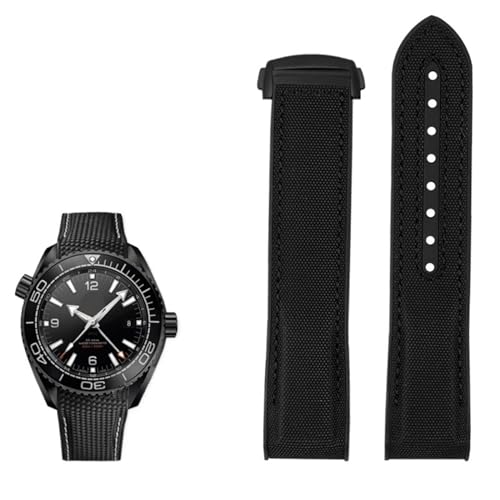 FUKUZL 20mm 22mm Nylon Gummi Armband für Omega SEAMASTER PLANET OCEAN Männer Faltschließe Band Uhr Zubehör Silikon Uhr(Color:Black black,Size:22mm) von FUKUZL