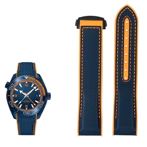 FUKUZL 20mm 22mm Nylon Gummi Armband für Omega SEAMASTER PLANET OCEAN Männer Faltschließe Band Uhr Zubehör Silikon Uhr(Color:Blue orange black,Size:22mm) von FUKUZL