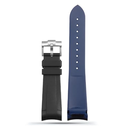 FUKUZL 22-mm-Uhrenarmband aus Naturkautschuk-Silikon, speziell für Tudor Black Bay GMT, gebogenes Ende, Dornschließe/Faltschließe, schwarz, rot, grün (Color : Black blue silver, Size : 22mm) von FUKUZL