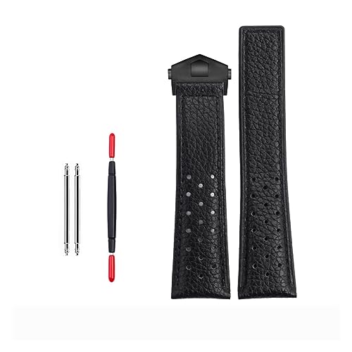 FUKUZL 22 mm echtes Kalbsleder-Armband für TAG für HEUER-Armband MONACO CARRERA Hochwertiges Lederarmband(Color:Black line black) von FUKUZL