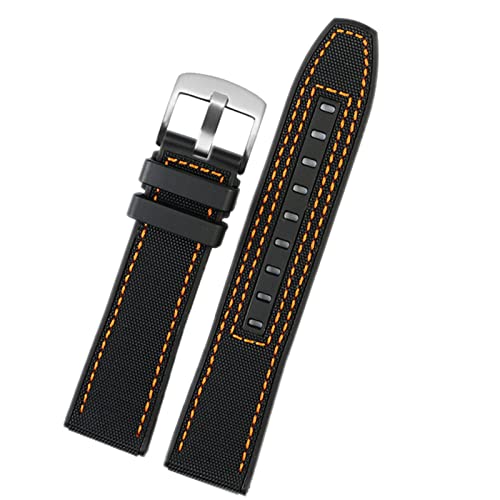 FUKUZL 22mm Leinwand Gummi -Uhrengurt Männer Armband für Tissot Series Soft Watchbänder (Color : Black Orange Silver, Size : 22mm) von FUKUZL