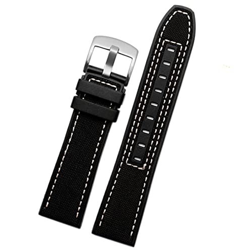 FUKUZL 22mm Leinwand Gummi -Uhrengurt Männer Armband für Tissot Series Soft Watchbänder (Color : Black Silver, Size : 22mm) von FUKUZL