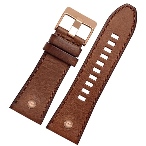 FUKUZL Armband 28mm Echtes Lederarmband Uhrenarmband Armbanduhren Band für DZ7193 DZ7214 DZ7311 DZ7312 DZ7313 Uhrenarmband (Color : Brown rosegold, Size : 24mm) von FUKUZL