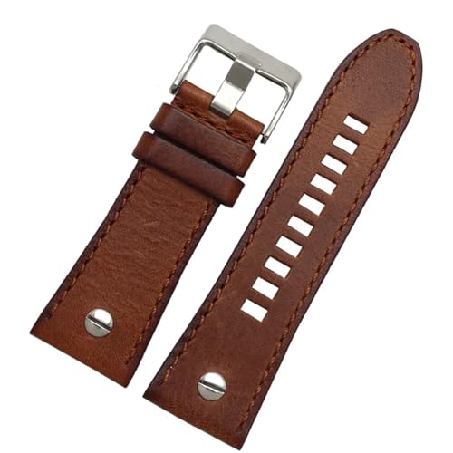 FUKUZL Armband 28mm Echtes Lederarmband Uhrenarmband Armbanduhren Band für DZ7193 DZ7214 DZ7311 DZ7312 DZ7313 Uhrenarmband (Color : Brown silver, Size : 24mm) von FUKUZL