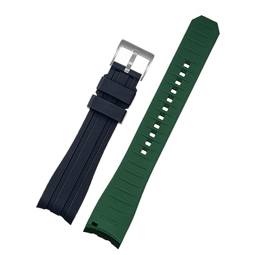 FUKUZL Doppelte Farbe für Rolex Citizen Seiko Silicon -Gurt Männer Uhr Accessoires Arc Mundbandband Armband Uhrengürtel 20mm 22mm Uhrenbandbänder (Color : Black Green silver, Size : 20mm) von FUKUZL