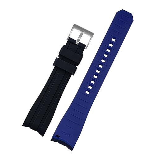 FUKUZL Doppelte Farbe für Rolex Citizen Seiko Silicon -Gurt Männer Uhr Accessoires Arc Mundbandband Armband Uhrengürtel 20mm 22mm Uhrenbandbänder (Color : Black blue silver, Size : 22mm) von FUKUZL