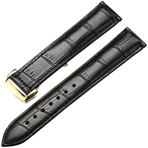 FUKUZL Echter Leder -Uhrengurt für Omega Watch Seamaster Armband 19mm 20 mm 22 mm ein BRAUBS BRAUT BROAD WATCHBAND -Armband(Color:Black gold,Size:20mm) von FUKUZL