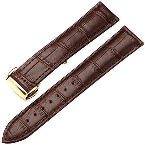 FUKUZL Echter Leder -Uhrengurt für Omega Watch Seamaster Armband 19mm 20 mm 22 mm ein BRAUBS BRAUT BROAD WATCHBAND -Armband(Color:Brown gold,Size:18mm) von FUKUZL