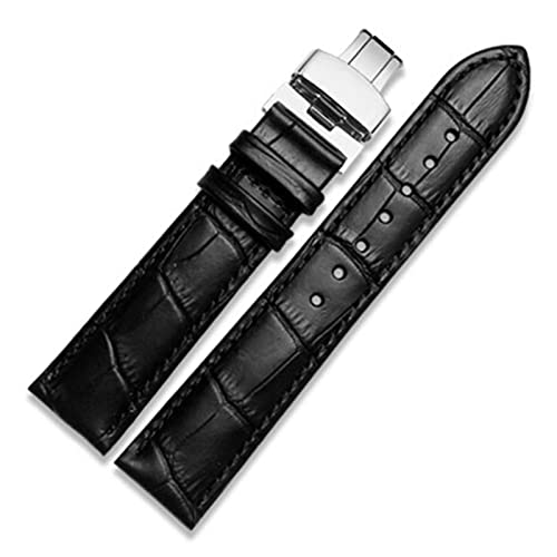 FUKUZL Echtes Leder -Uhrband mit Schmetterlingsverschluss Bändern Croco -Armband für Männer Striche 12 13 14 15 16 17 18 19 20 21 22 23 24 mm (Color : Black, Size : 19mm) von FUKUZL