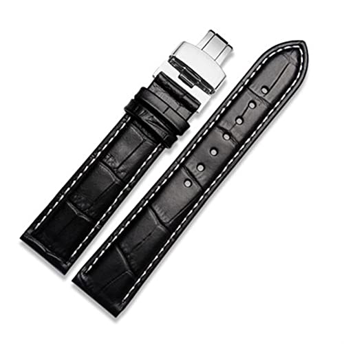 FUKUZL Echtes Leder -Uhrband mit Schmetterlingsverschluss Bändern Croco -Armband für Männer Striche 12 13 14 15 16 17 18 19 20 21 22 23 24 mm (Color : Black white, Size : 13mm) von FUKUZL