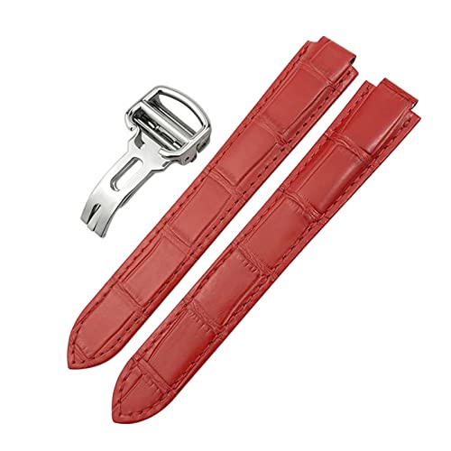 FUKUZL Echtes Leder Uhrenband 14mm 16mm 18mm 20mm 22mm für Ballon Bleu de Cartier Konvexe Typ Buntes Kalbskalfskorb -Gurtwerkzeug (Color : Red, Size : 16mm) von FUKUZL