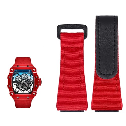 FUKUZL Echtes Lederarmband, geeignet für Richard Mille-Nylonarmband, Herren-Schraubendreher RM50/53, Vier- oder Fünf-Stern-Schraubenkopf, 25 mm(Color:Red black) von FUKUZL