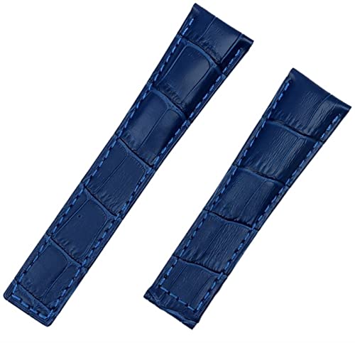 FUKUZL Echtes Lederarmband Rindsleder Uhrenarmband 20mm 22m für Tag Strap für Heuer CARRERA Monaco AQUARACER Armband Faltschließe (Color : Blue, Size : 20mm Black Buckle) von FUKUZL